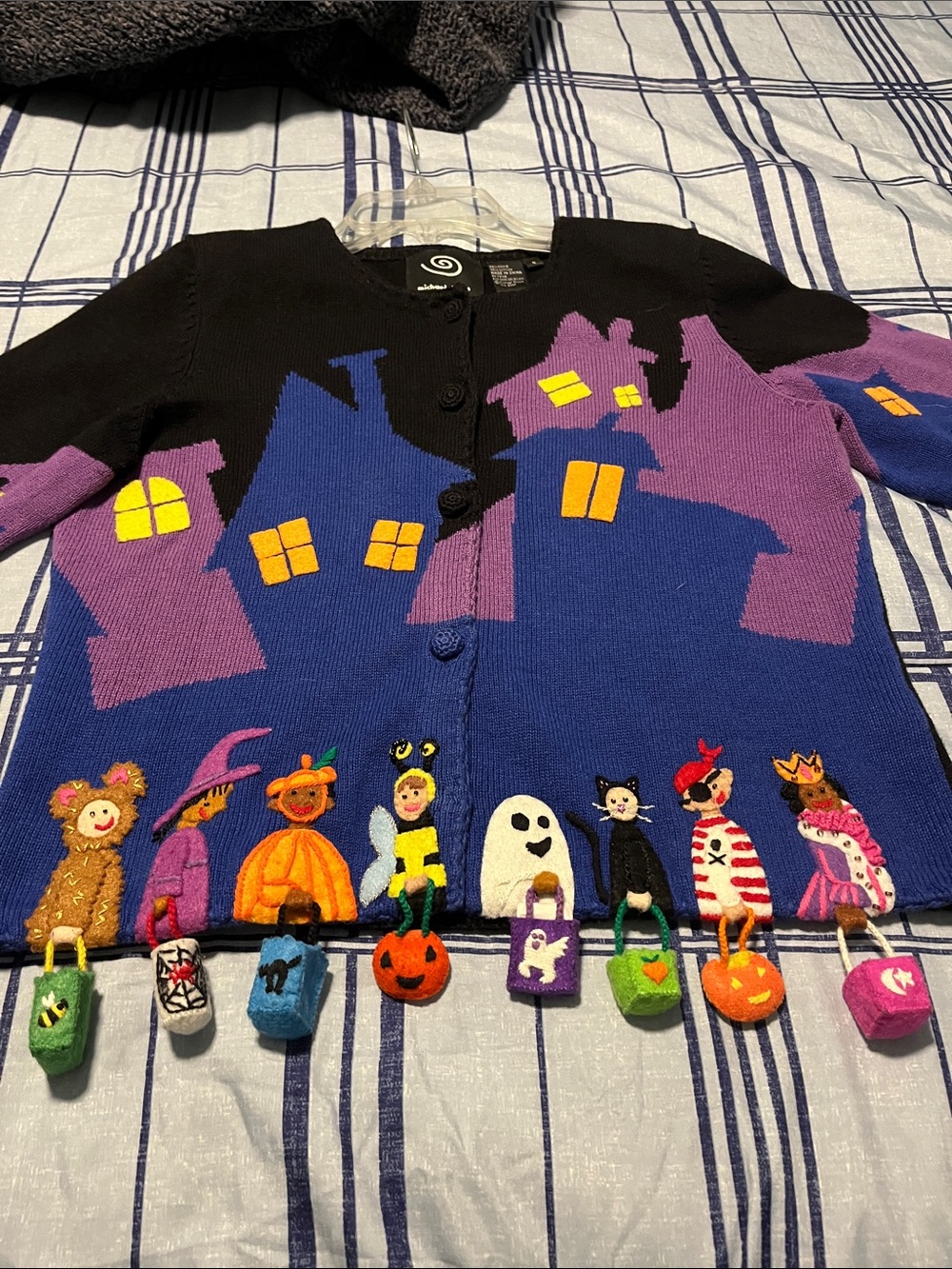 Michael Simon Halloween Haunted House Cardigan - Black, Purple, Blue - Picture 7 of 8